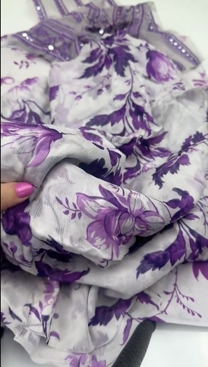 3pc Linen Unstitched With Patched and Chiffon Dupatta